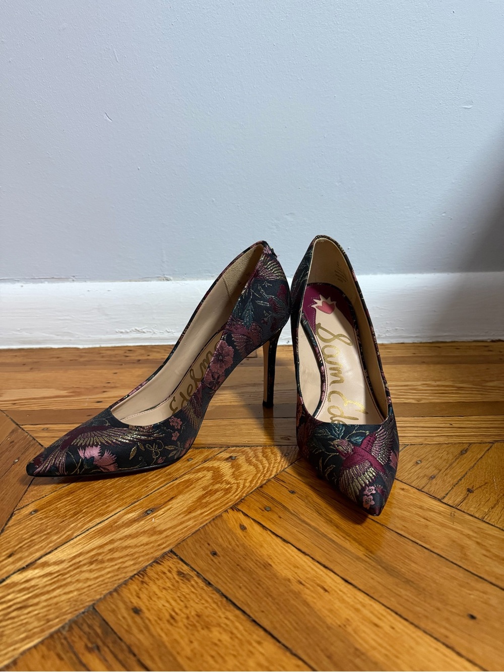 Sam Edelman Burgundy Floral Pointed-Toe Stiletto Heels